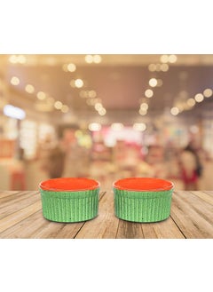 JAPSI JAPSI Studio Pottery Ramekins Bowls 110ml Green and Orange Set of 2 Hand Crafted Dessert Serving Dishes  - Image 1