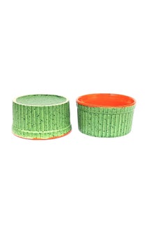 JAPSI JAPSI Studio Pottery Ramekins Bowls 110ml Green and Orange Set of 2 Hand Crafted Dessert Serving Dishes  - Image 2