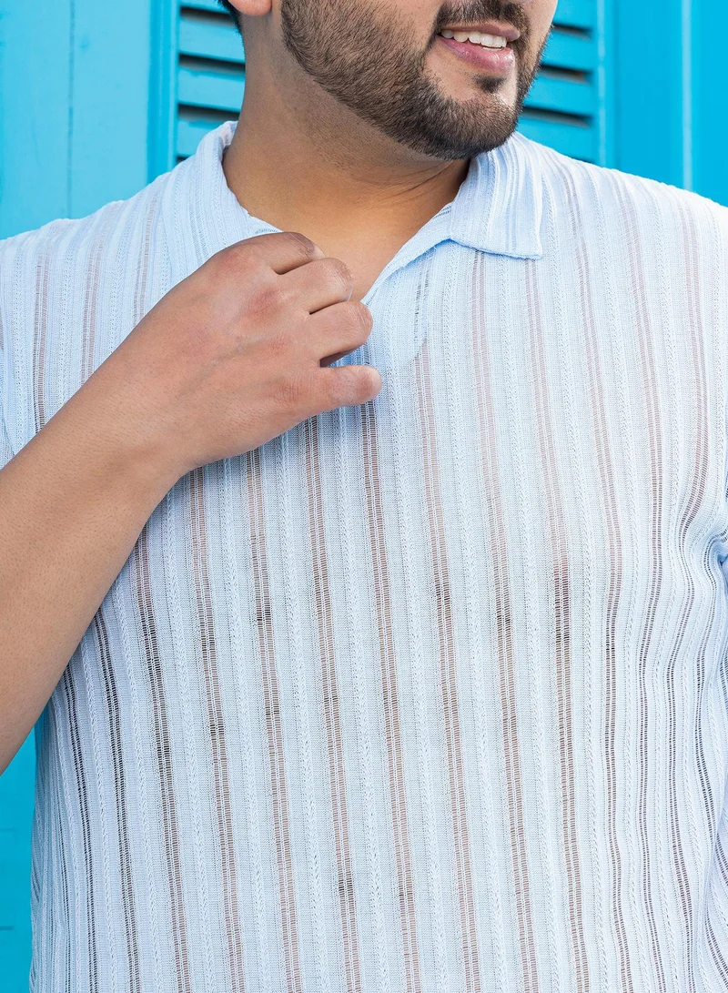 Instafab Plus  Men's Baby Blue Duo-Striped Relaxed Polo T-Shirt for Men | Best Price UAE