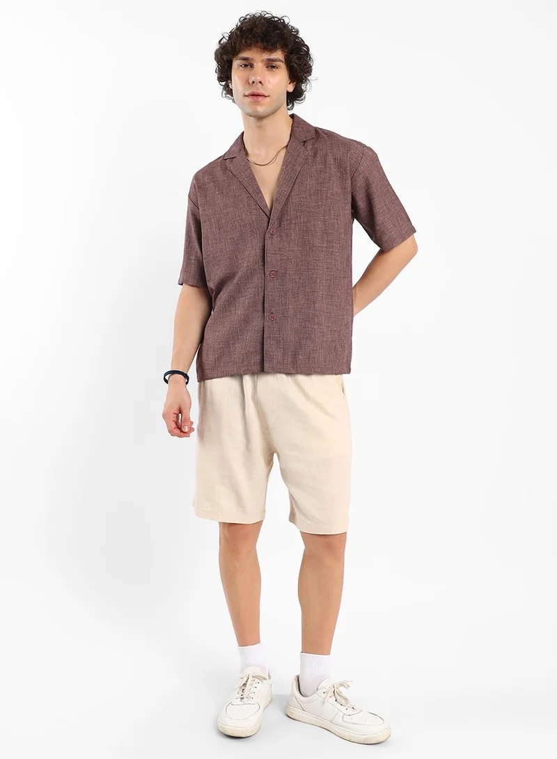 Campus Sutra Men's Brown Stone Heathered Korean Oversized Shirt