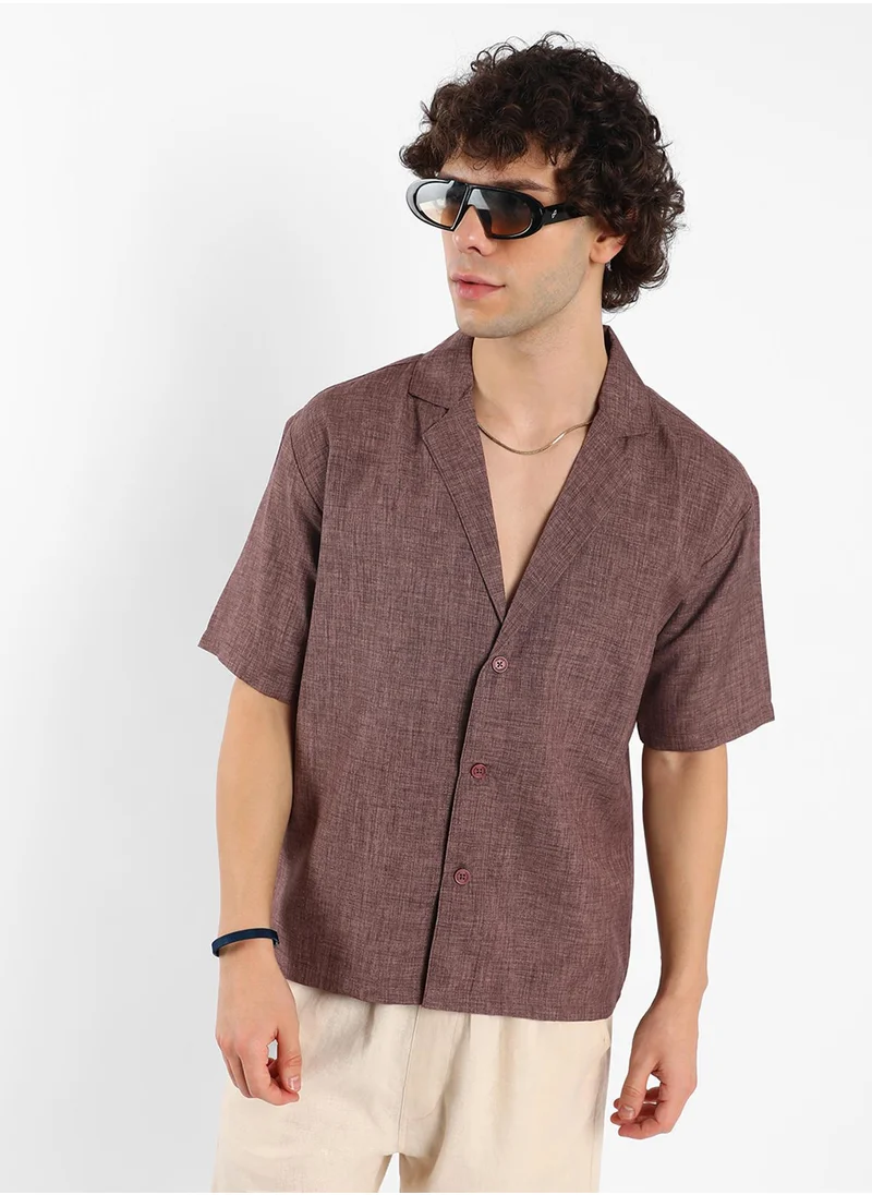 كامبوس سوترا Men's Brown Stone Heathered Korean Oversized Shirt