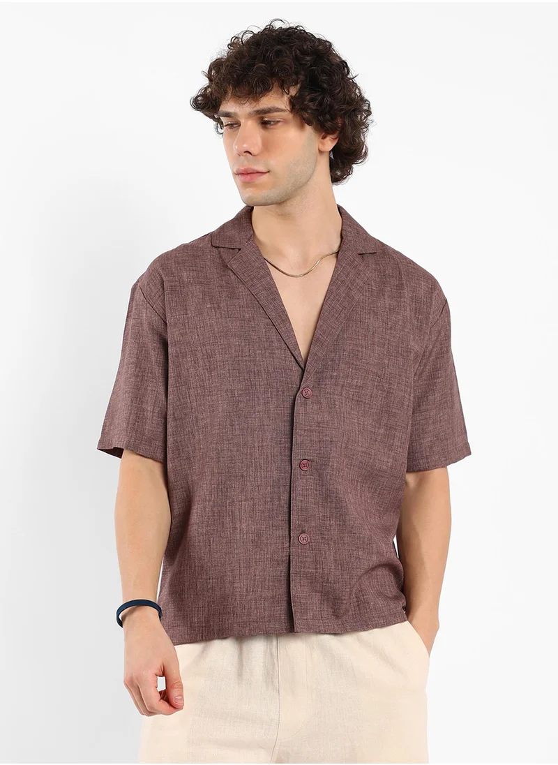 كامبوس سوترا Men's Brown Stone Heathered Korean Oversized Shirt