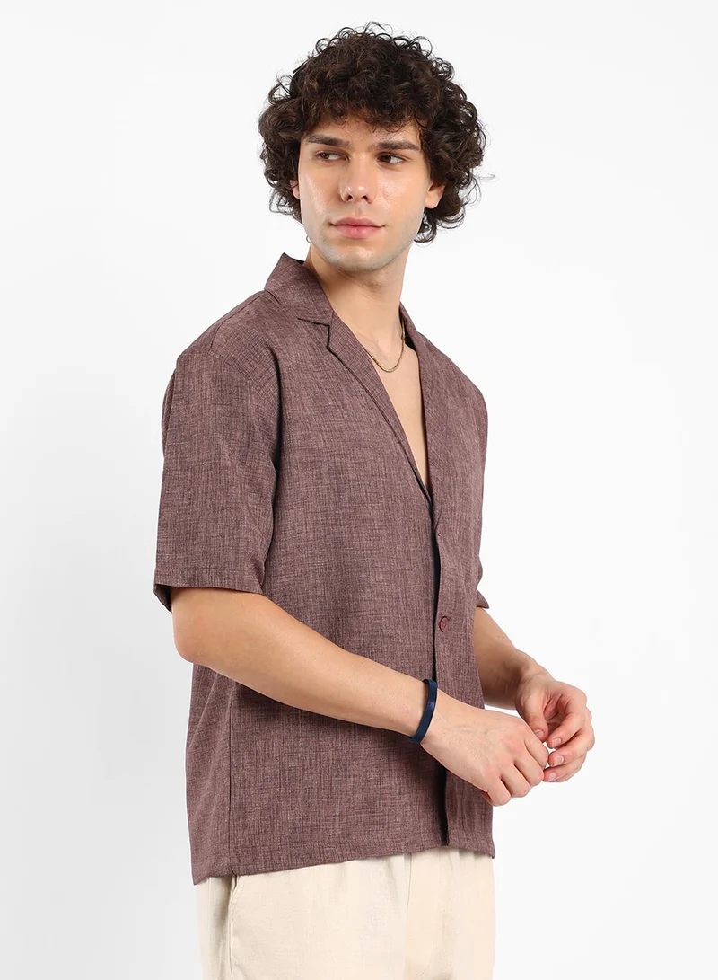 Campus Sutra Men's Brown Stone Heathered Korean Oversized Shirt