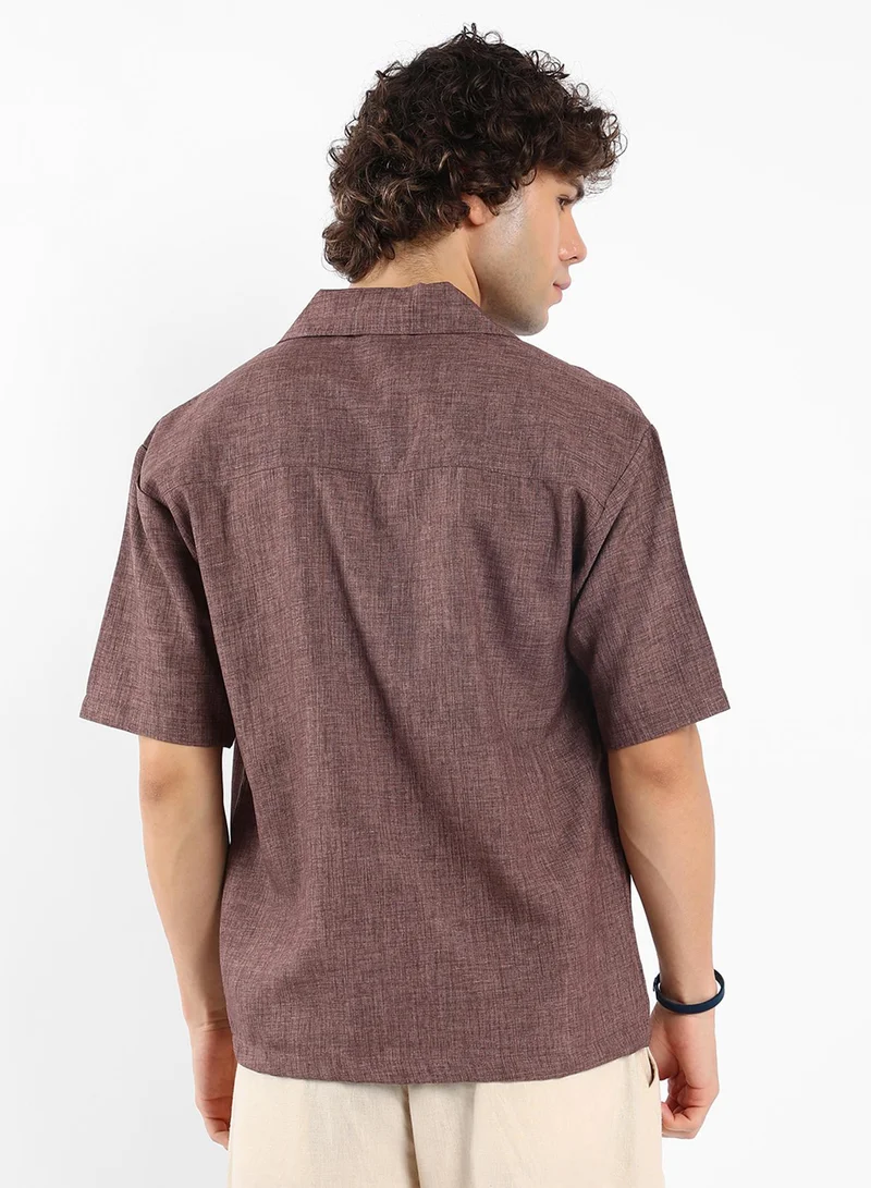Campus Sutra Men's Brown Stone Heathered Korean Oversized Shirt