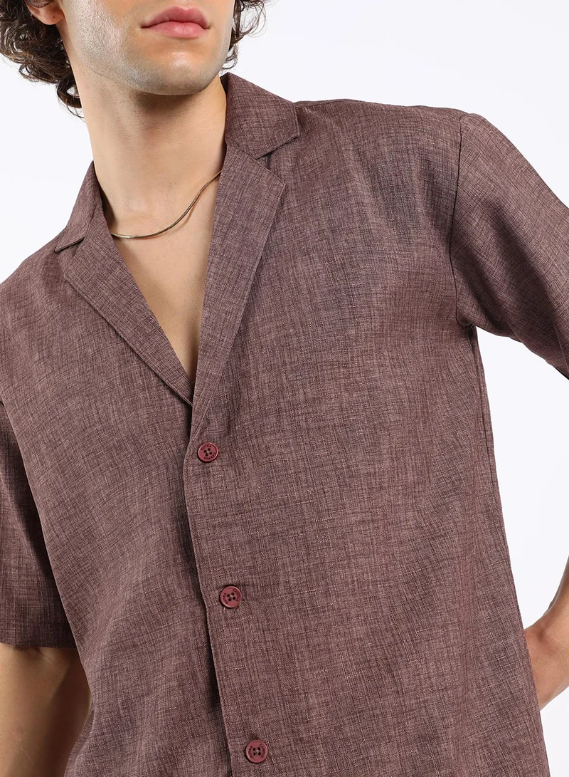 Campus Sutra Men's Brown Stone Heathered Korean Oversized Shirt
