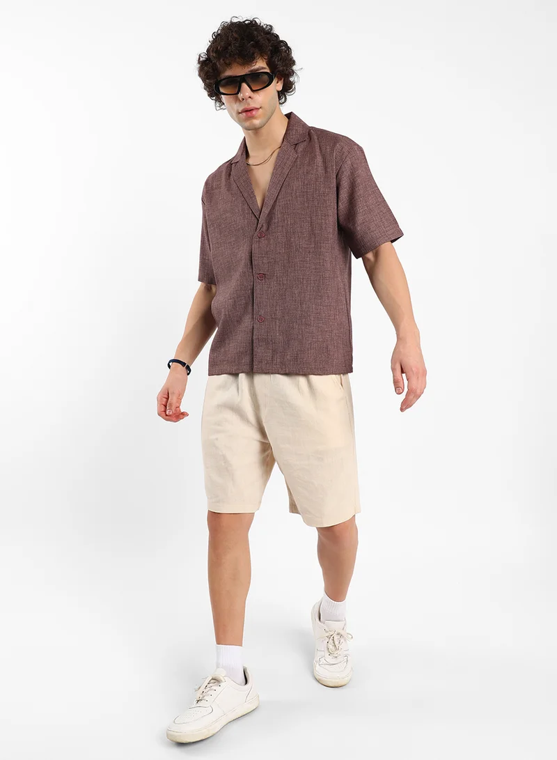 Campus Sutra Men's Brown Stone Heathered Korean Oversized Shirt