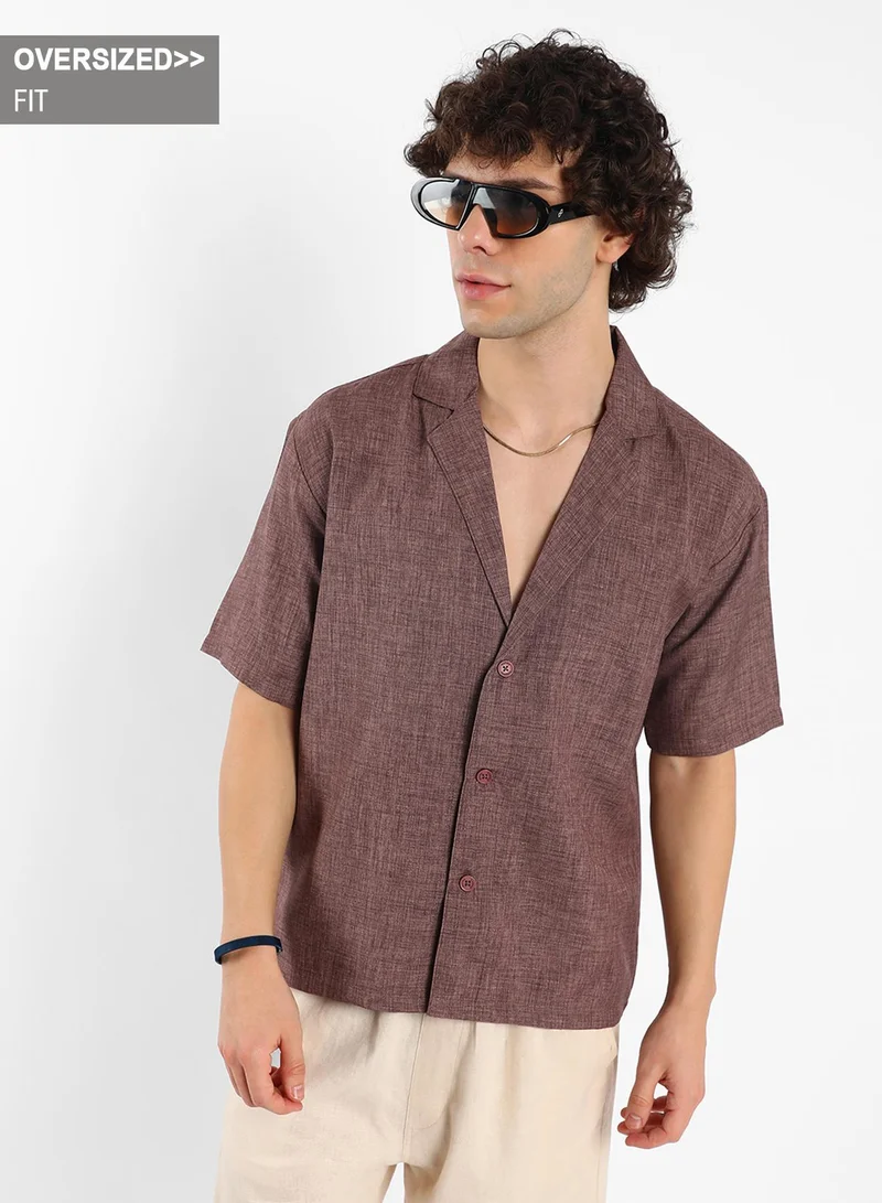 Campus Sutra Men's Brown Stone Heathered Korean Oversized Shirt