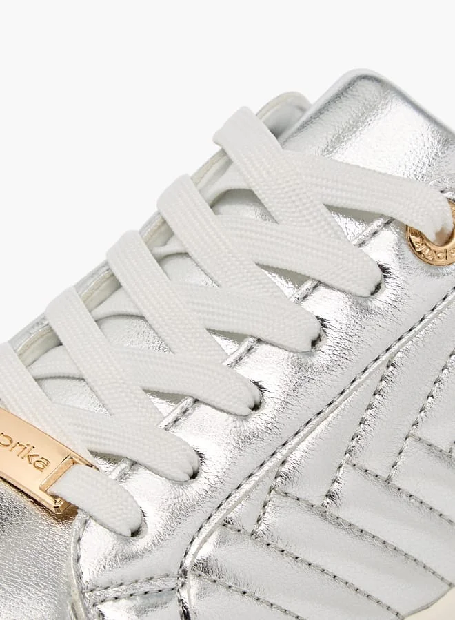 Paprika Women's Quilted Metallic Sneakers With Lace-Up Closure