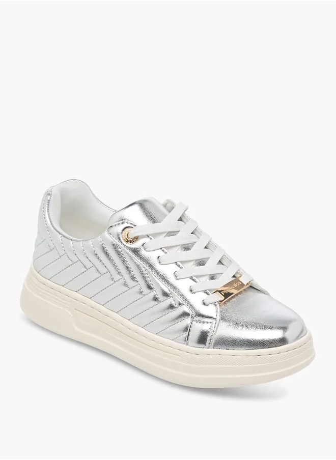 بابريكا Women's Quilted Metallic Sneakers With Lace-Up Closure
