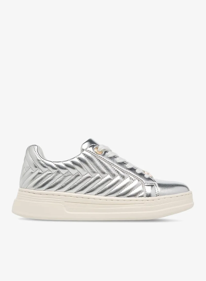 Women's Quilted Metallic Sneakers With Lace-Up Closure