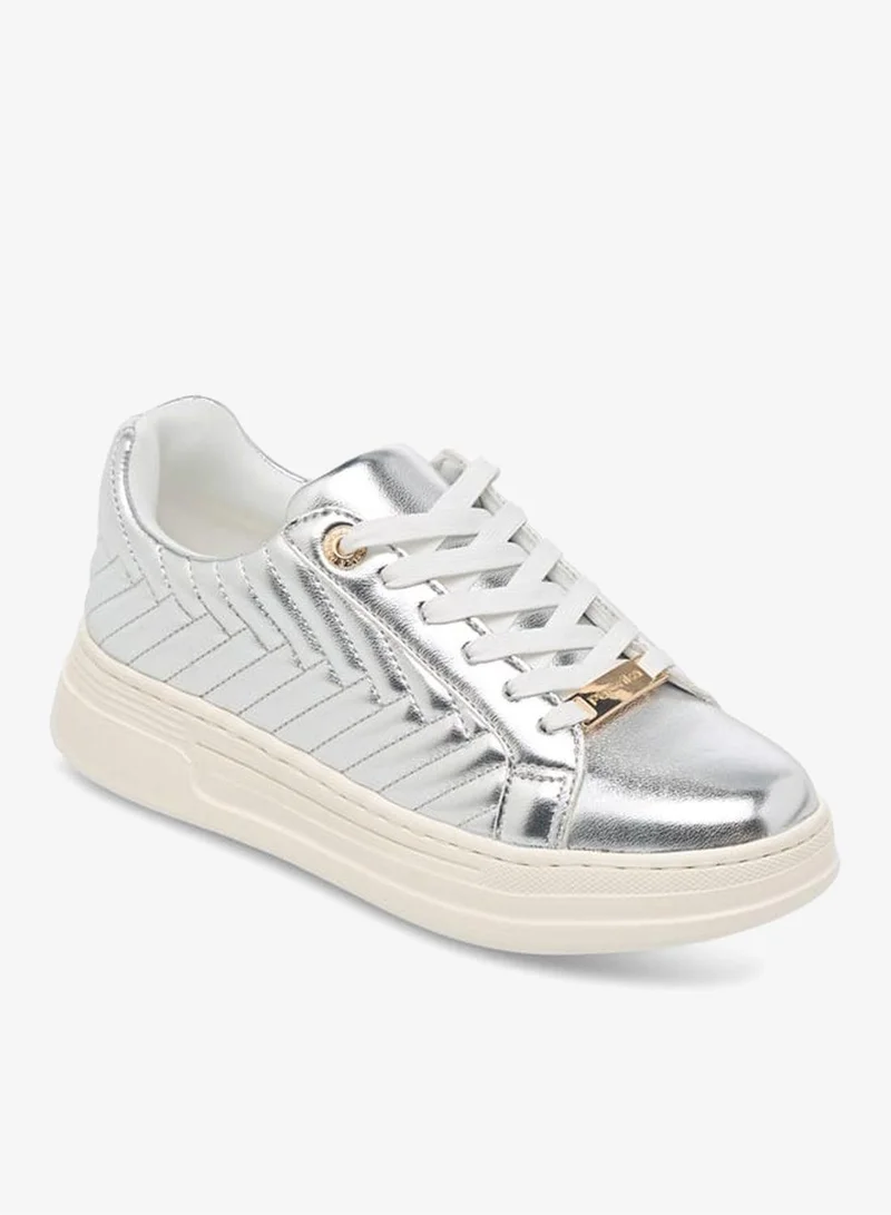 Women's Quilted Metallic Sneakers With Lace-Up Closure