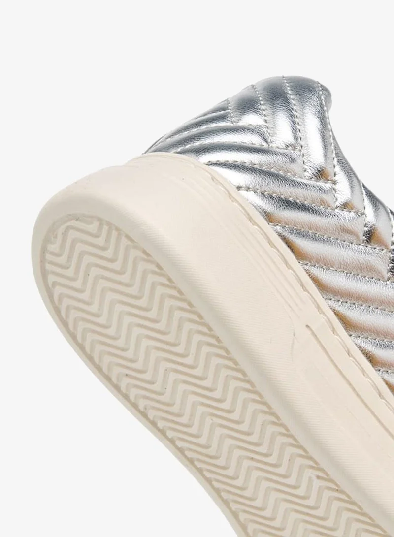 Paprika SILVER Women's Quilted Metallic Sneakers With Lace-Up Closure for Women | Best Price UAE