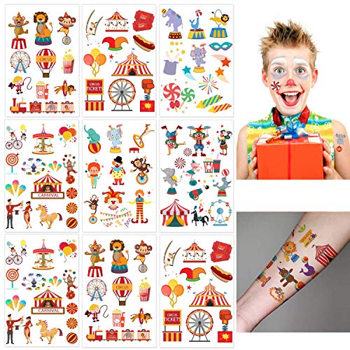 CupaPlay 284 PCS CupaPlay Circus Temporary Tattoos Carnival Baby ShowerBirthday Party Supplies Under the Big Top Party Goodie Bag Stuffers Favors24 Sheets - Image 1