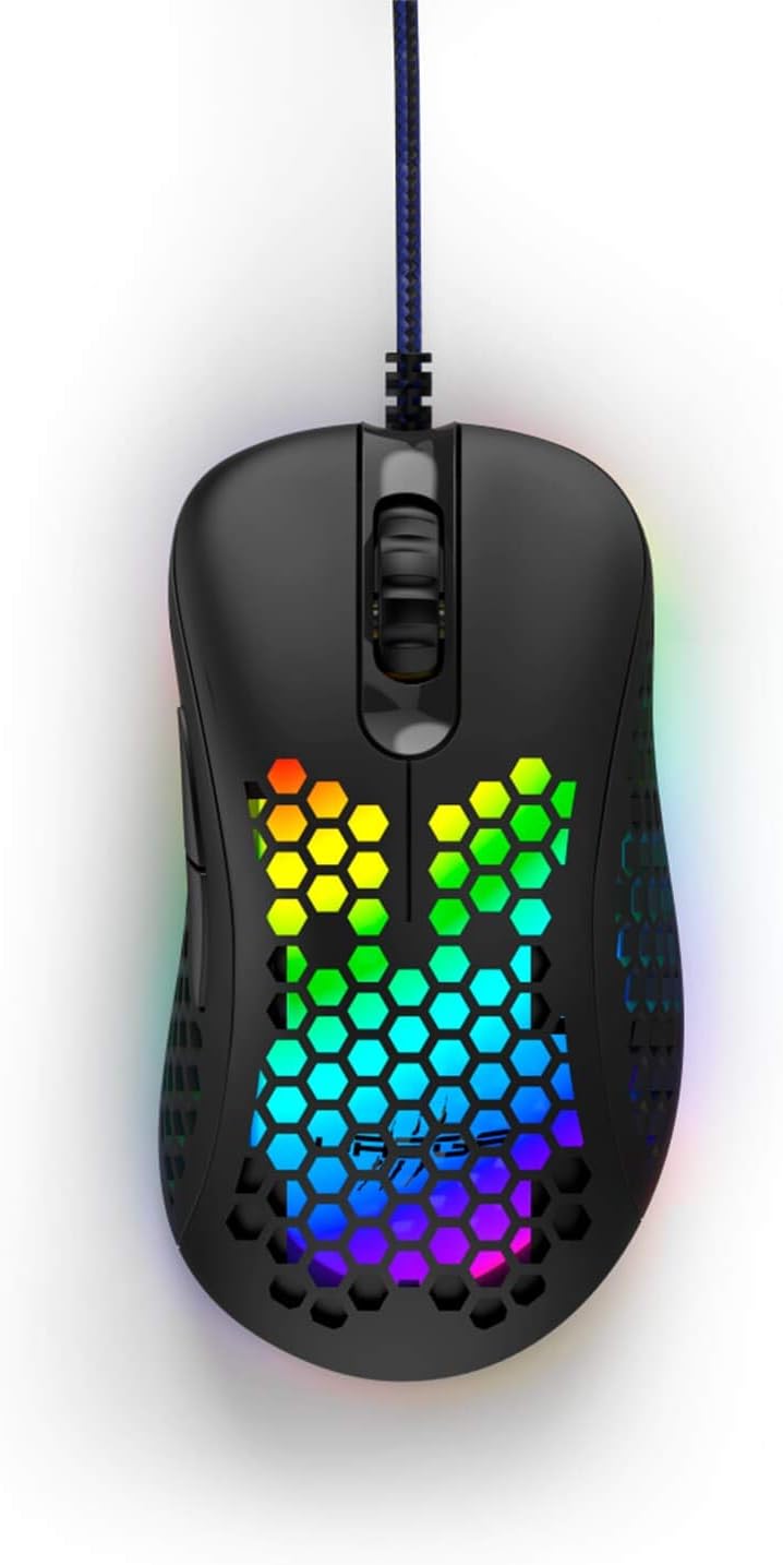 uRage Reaper 500 Ultra-Lightweight Gaming Mouse 65g 10000 DPI RGB Honeycomb Design 7 Button 6 Programmable Omron Switches 1000Hz Polling Pixart Optical Sensor PTFE Feet Wired for PC Gaming Black - Image 3