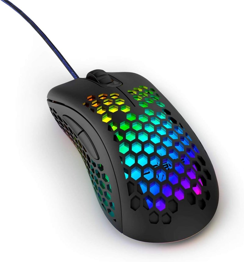 uRage Reaper 500 Ultra-Lightweight Gaming Mouse 65g 10000 DPI RGB Honeycomb Design 7 Button 6 Programmable Omron Switches 1000Hz Polling Pixart Optical Sensor PTFE Feet Wired for PC Gaming Black - Image 2