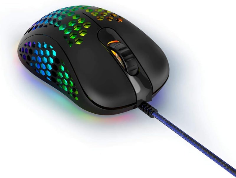 uRage Reaper 500 Ultra-Lightweight Gaming Mouse 65g 10000 DPI RGB Honeycomb Design 7 Button 6 Programmable Omron Switches 1000Hz Polling Pixart Optical Sensor PTFE Feet Wired for PC Gaming Black - Image 1