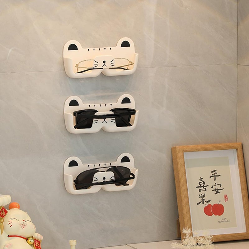 White Plastic Cat Shaped Wall Mounted Sunglasses Holder Organizer Eyewear Storage Rack - Image 5