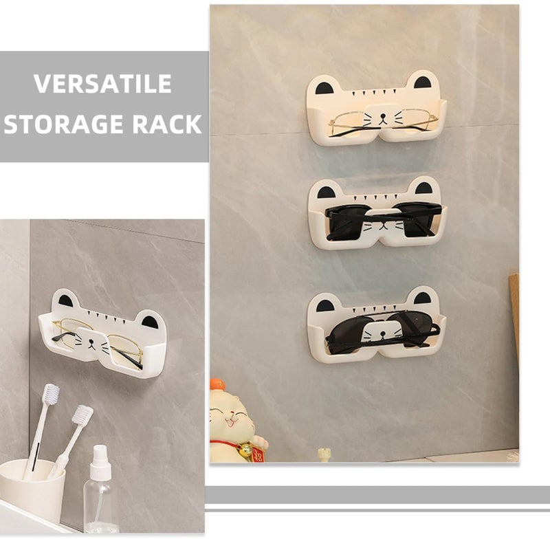 White Plastic Cat Shaped Wall Mounted Sunglasses Holder Organizer Eyewear Storage Rack - Image 4