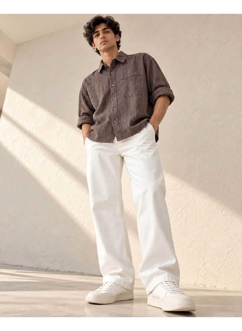 فكتور اند جين Men's Boxy Fit Textured Long Sleeve Shirt
