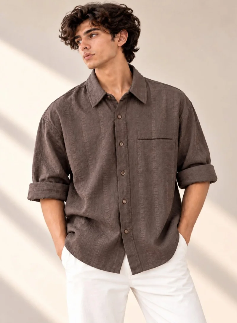 Victor And Jane Men's Boxy Fit Textured Long Sleeve Shirt