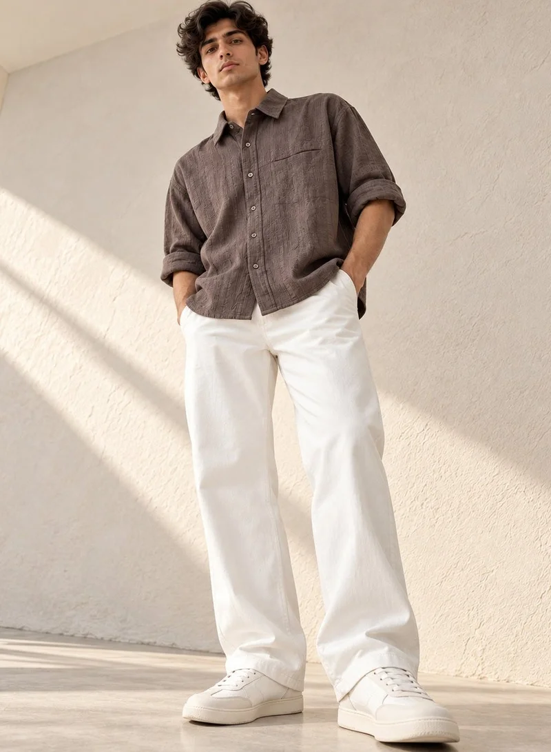 فكتور اند جين Men's Boxy Fit Textured Long Sleeve Shirt