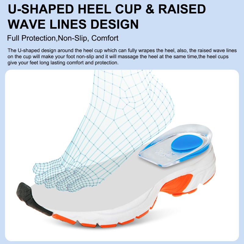Wonderwin Gel Silicone Heel Pads/Cups 2 Pairs Heel Lifts For Achilles Tendonitis Shoe Wedge Inserts For Plantar Fasciitis Sore Heel  Heel Spur And Heel Pain Relief Heel Support For Men And Women(Large) - Image 5