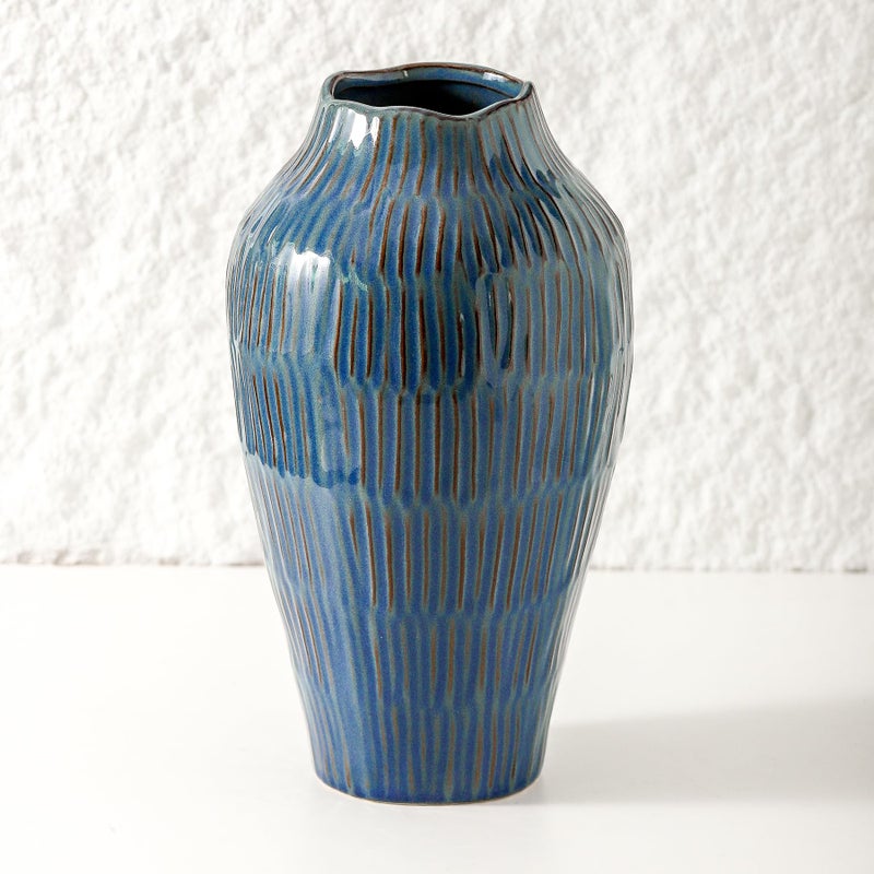 Uiddo Blue Ceramic Vase for Home Decor,11.6 Inch Flower Vaseï¼ŒDecorative Vases for Pampas Grassï¼ŒModern Art Texture Vases for Home Entryway Living Room Dining Table Farmhouse Office Decor-Blue - Image 1
