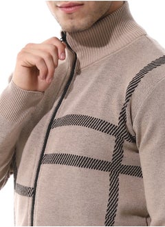 Andora Zip Through Neck Knitted Sweater _ Buff Beige & Black  - Image 5