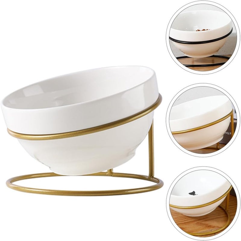 Ceramic Cat Dog Feeder Bowl with Tilted Iron Stand, Raised Pet Feeding Bowl for Neck Protection, Household Elevated Pet Food Dish for Cats and Small Dogs Random Style - Image 5