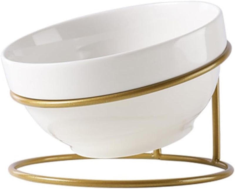 Ceramic Cat Dog Feeder Bowl with Tilted Iron Stand, Raised Pet Feeding Bowl for Neck Protection, Household Elevated Pet Food Dish for Cats and Small Dogs Random Style - Image 1