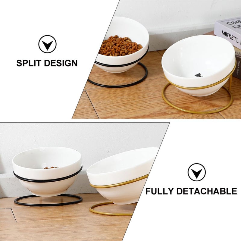 Ceramic Cat Dog Feeder Bowl with Tilted Iron Stand, Raised Pet Feeding Bowl for Neck Protection, Household Elevated Pet Food Dish for Cats and Small Dogs Random Style - Image 3