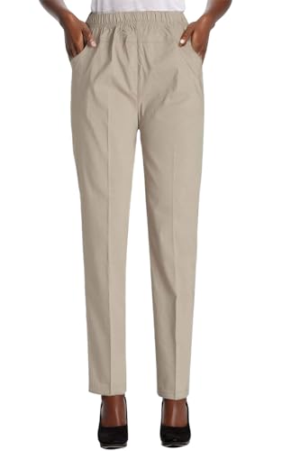 Soojun Womens Summer Elastic Waist Comfy Stretch Pull On Pants Color Khaki XLarge