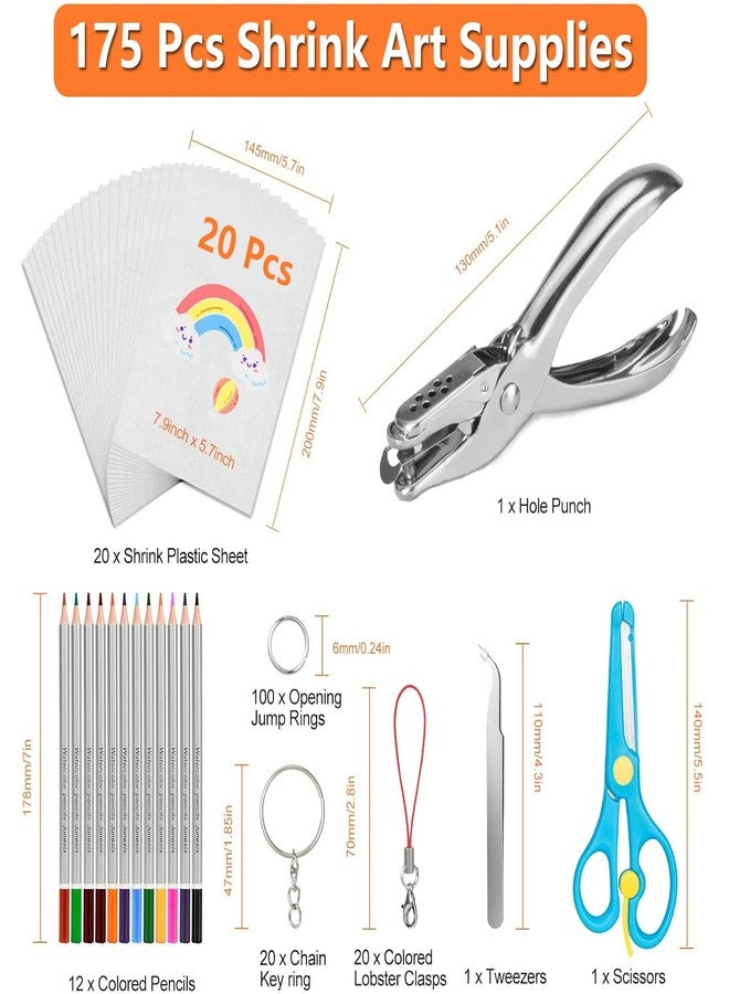 NIFUYOP Shrinky Dink Sheets Kit, 175 Shrinky Dink Keychain Kit with 20 Shrink Paper Film Sheets and 155 Pieces Accessories for Making Key Chains, Christmas Ornaments, Birthday Presents, Craft - Image 4
