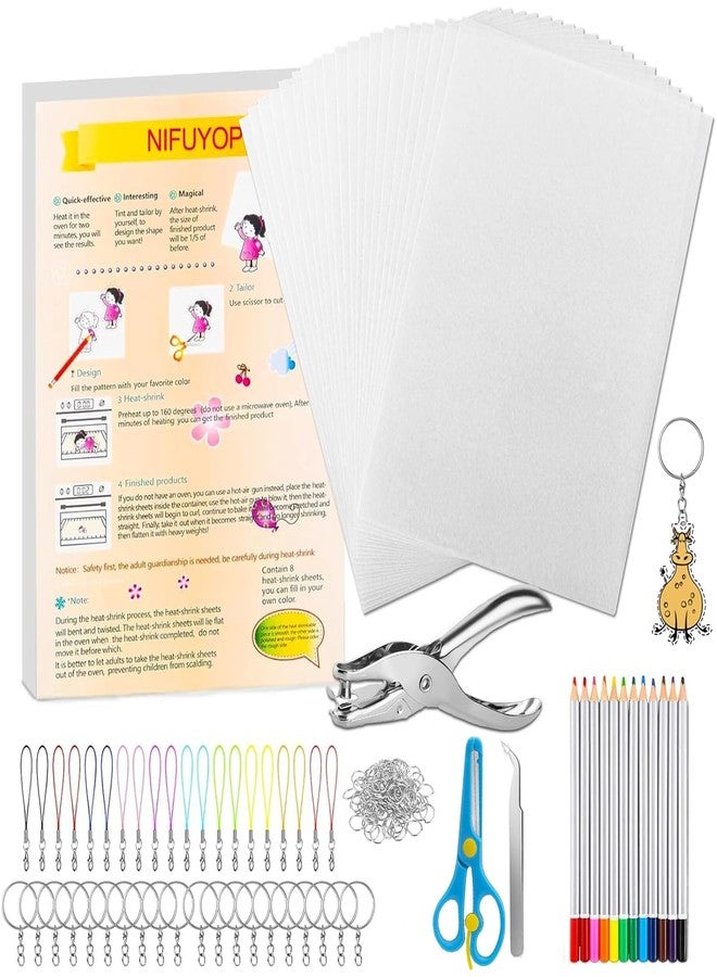NIFUYOP Shrinky Dink Sheets Kit, 175 Shrinky Dink Keychain Kit with 20 Shrink Paper Film Sheets and 155 Pieces Accessories for Making Key Chains, Christmas Ornaments, Birthday Presents, Craft - Image 1