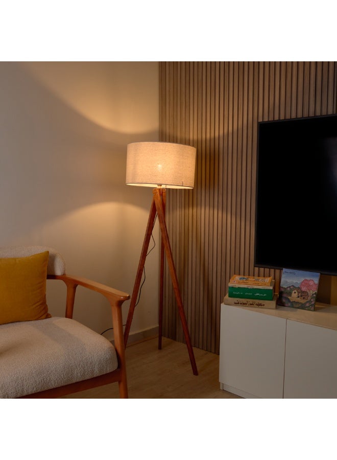 نجفة شوب لمبادير مودرن بقاعدة خشب زان غامق وشابوه كتان أوف وايت من نجفة شوب - Image 2