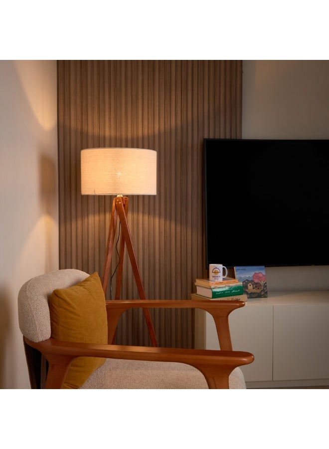 نجفة شوب لمبادير مودرن بقاعدة خشب زان غامق وشابوه كتان أوف وايت من نجفة شوب - Image 3