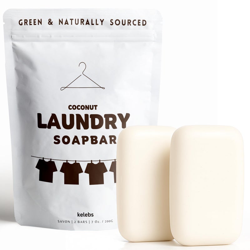 Kelebs Natural Laundry Soap Bar for Sensitive Skin with Organic Coconut - Delicate Laundry Stain Remover for Clothes, Underwear, Collar - Gentle Baby Laundry Soap | 2 Bars - Image 1
