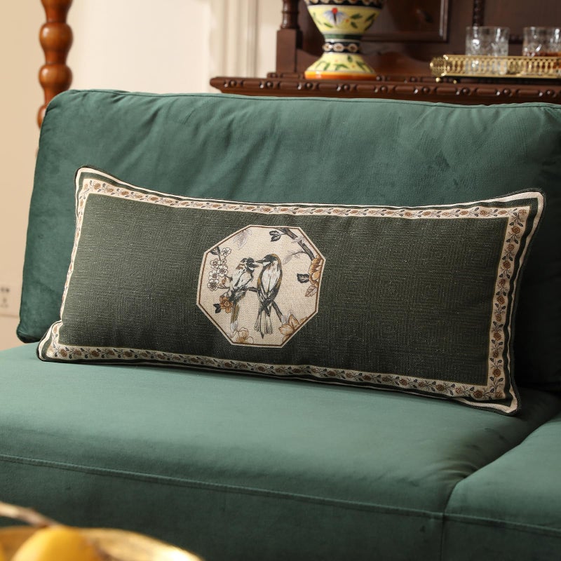 ISAENNE Design Linen Chinoiserie Lumbar Throw Pillow Covers 12"x28" Pack of 2, Farmhouse Cushion Covers with Yellow Floral Birds Pattern Decoration Pillowcases for Bed,Living Room,Outdoor,Car - Image 2