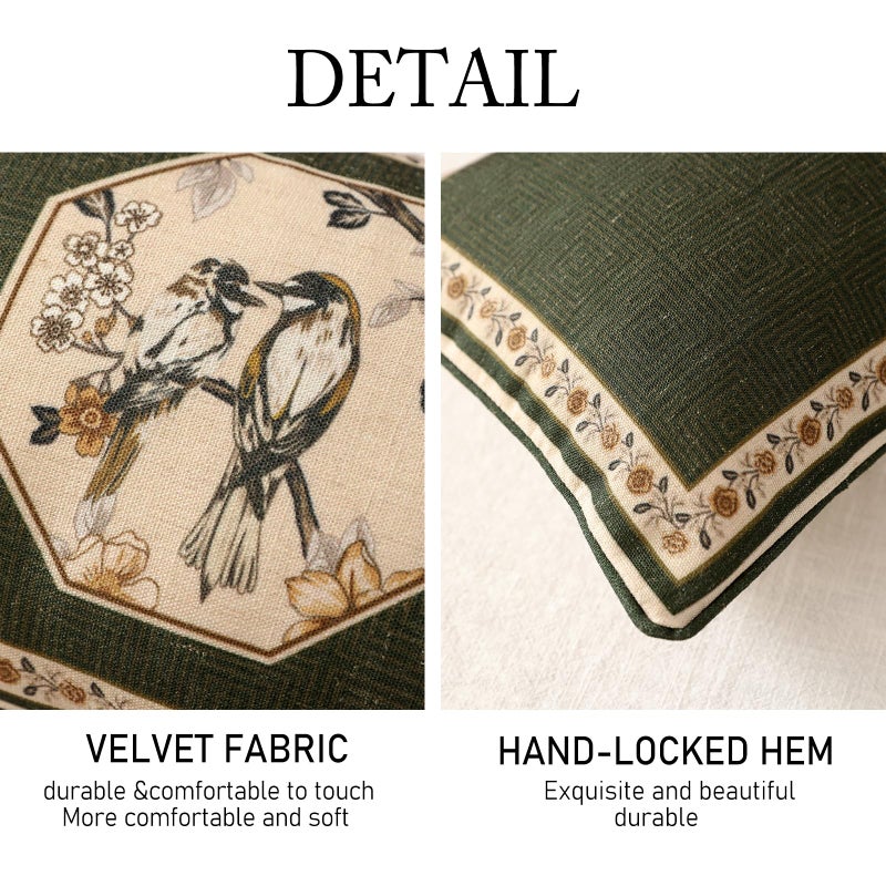 ISAENNE Design Linen Chinoiserie Lumbar Throw Pillow Covers 12"x28" Pack of 2, Farmhouse Cushion Covers with Yellow Floral Birds Pattern Decoration Pillowcases for Bed,Living Room,Outdoor,Car - Image 4