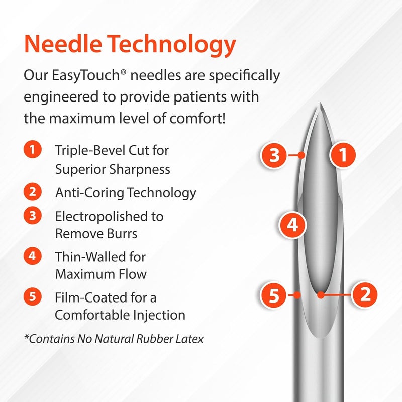 EasyTouch U-100 Insulin Syringe with Needle, 29G 0.5cc 1/2-Inch (12.7mm), Box of 100 - Image 4