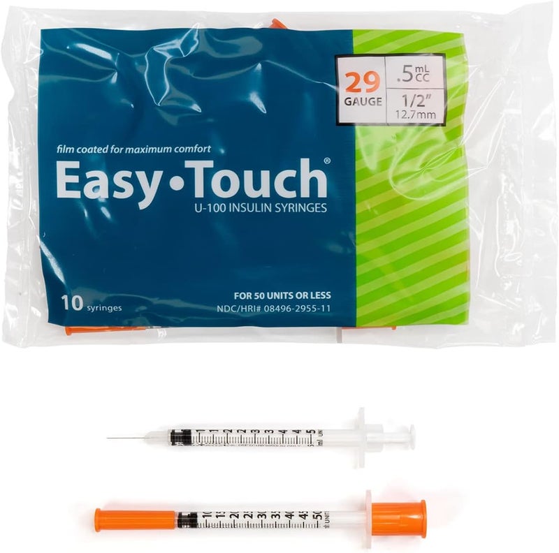 EasyTouch U-100 Insulin Syringe with Needle, 29G 0.5cc 1/2-Inch (12.7mm), Box of 100 - Image 2