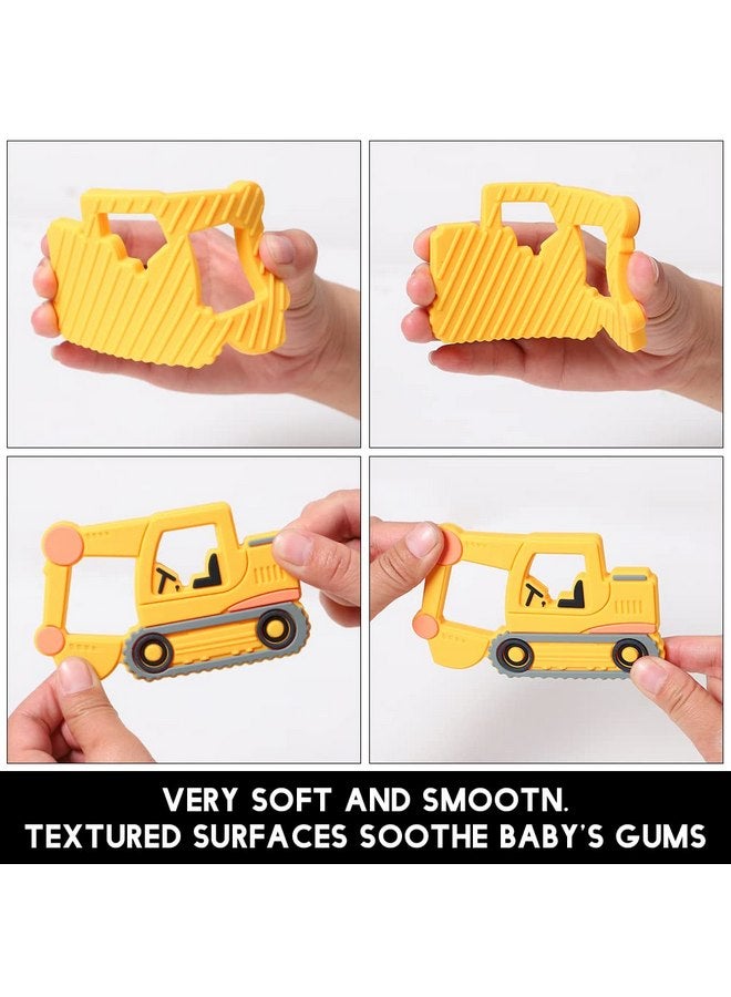 AmazingM Baby Food Grade Silicone Carrier Vehicle Teether Toy with One Piece Design Pacifier Clip Holder,Teething Pain Relief Toys Gift Set for 3 Months+ Boys and Girls,Freezer Safe,BPA Free. (Excavator) - Image 3