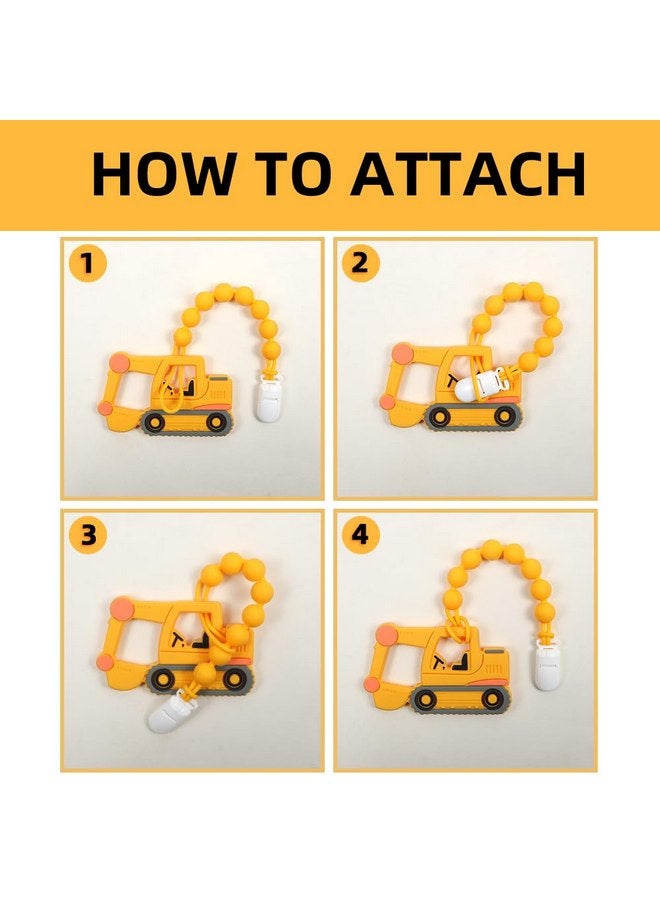 AmazingM Baby Food Grade Silicone Carrier Vehicle Teether Toy with One Piece Design Pacifier Clip Holder,Teething Pain Relief Toys Gift Set for 3 Months+ Boys and Girls,Freezer Safe,BPA Free. (Excavator) - Image 5