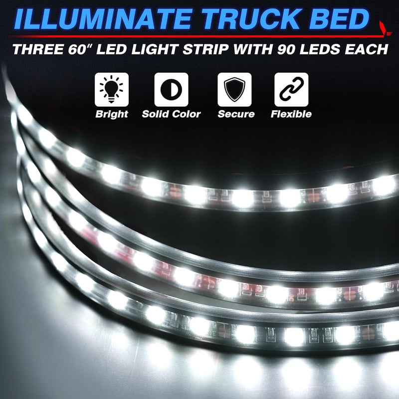 MICTUNING 3Pcs 60 Inch Truck Bed Lights - White Waterproof LED Light Strip with On-Off Switch Fuse Splitter Cable - Image 2