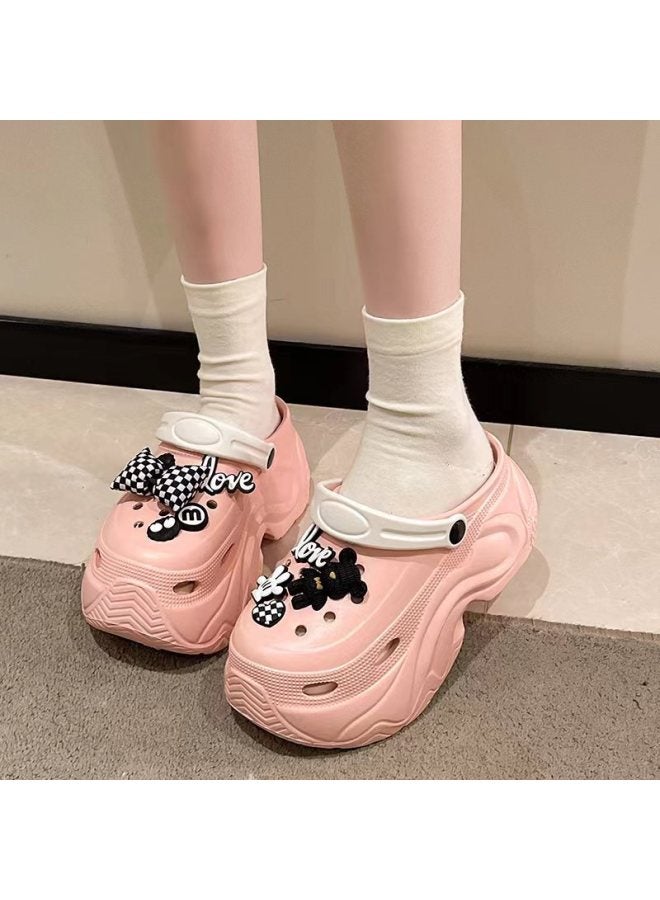 Women's High Heel 10cm Cave Shoes With Cotton Sandals And Slippers Warm Eva Non-slip Wear Cotton Shoes Cartoon Net Red Cotton Slippers