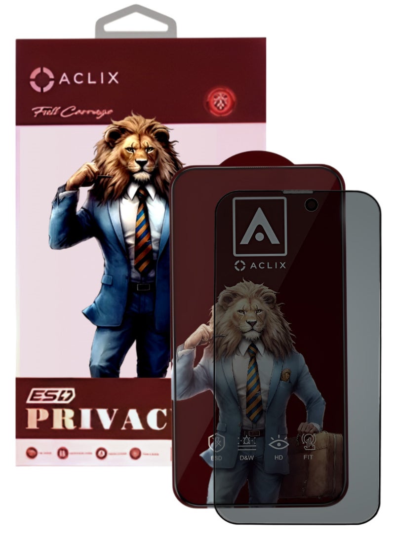 ACLIX Antistatic ESD Dustproof Premium Quality High Definition Anti-Spy Privacy Tempered Glass Screen Protector Designed For  iPhone 15 Pro - Image 1