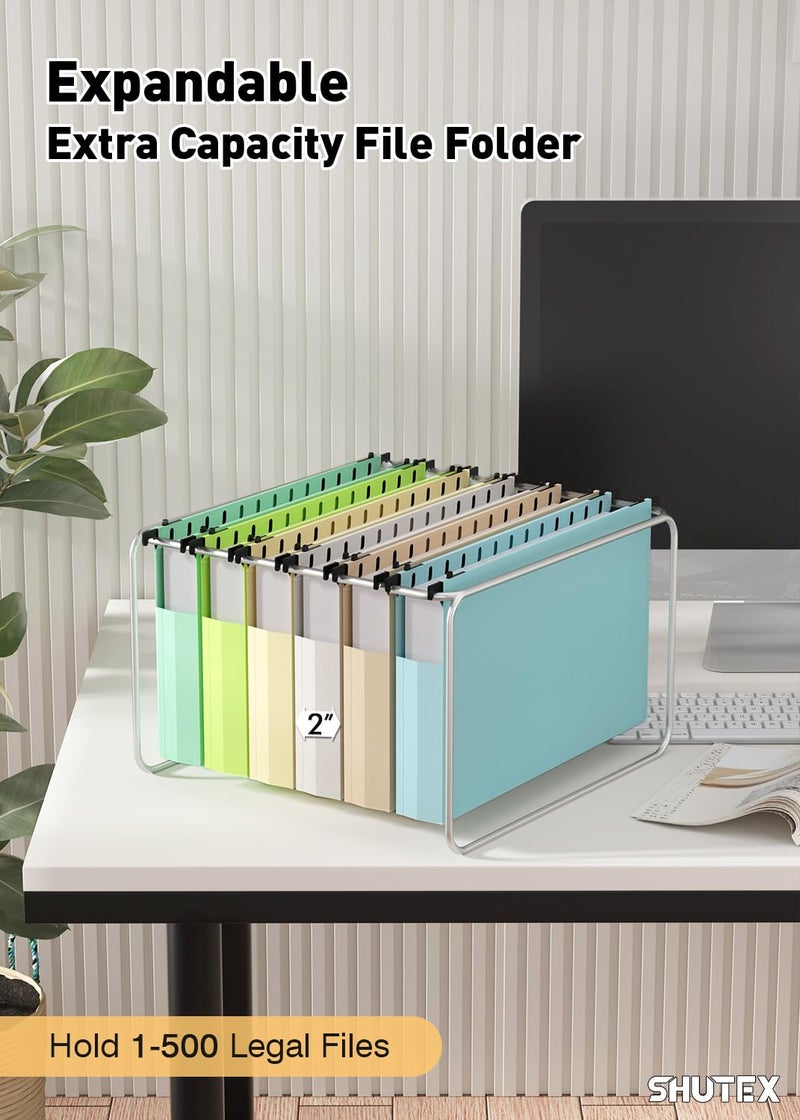 SHUTEX Extra Capacity Plastic Hanging File Folders,12 Pack Reinforced Expanding Hang Folder Legal Size,Accordian Pocket,Heavy Duty 2 Inch Expansion,Hanging Folder Organizer for Office Home, Pastel Colors - Image 4