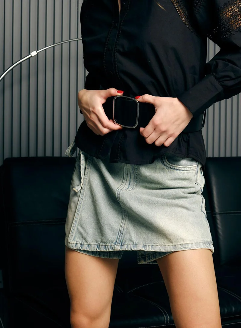 Virgio 100% Cotton Tie-Up Wrap Denim Mini Skorts