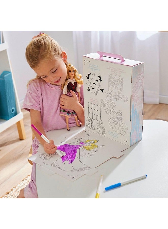 Disney store دمى قصة أميرة ديزني الرسمية من متجر ديزني (أورورا) 11 بوصة، تشمل كتاب تلوين وفستان إضافي، دمية أميرة بزي كلاسيكي، ألعاب أميرات ديزني للبنات - Image 4