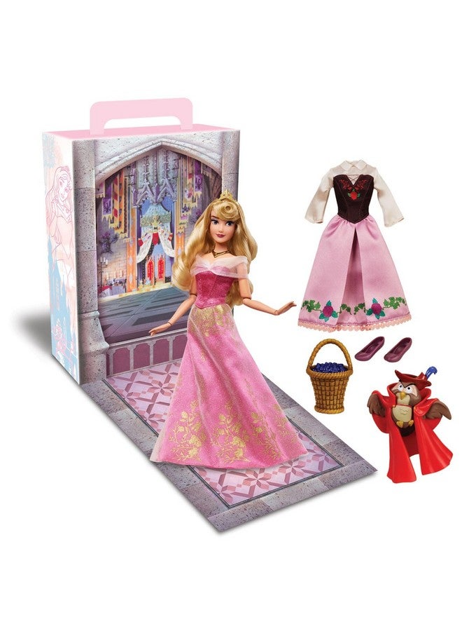 Disney store دمى قصة أميرة ديزني الرسمية من متجر ديزني (أورورا) 11 بوصة، تشمل كتاب تلوين وفستان إضافي، دمية أميرة بزي كلاسيكي، ألعاب أميرات ديزني للبنات - Image 1